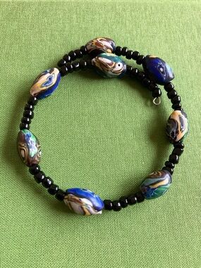 Vintage Venetian Millefiori Murano Glass Beads on Memory Wire Wrap Bracelet